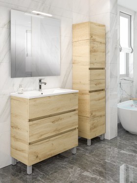 Mueble de baño Diana 150 cm doble lavabo blanco y cristal negro.